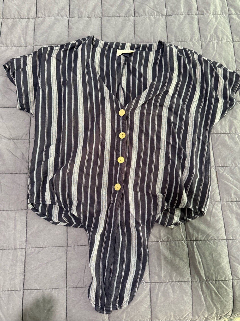 Striped Navy Button-Front Women's Top